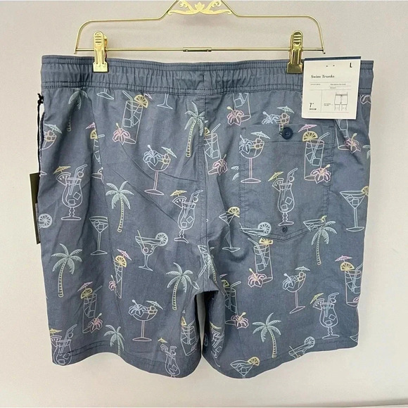 Swim Trunks Cpocktail Time Print Size Large Built -In Brief Blue 7" Inseam New - Picture 2 of 8